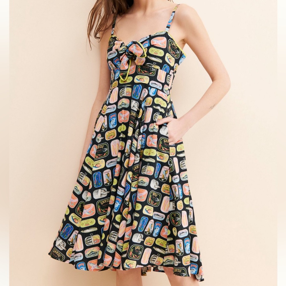 RACHEL ANTONOFF SARDINE CANS PRINTED MIDI DRESS- SIZE 4- LIKE NEW